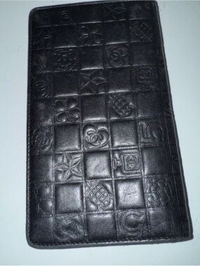 Black Embossed Leather Long Wallet